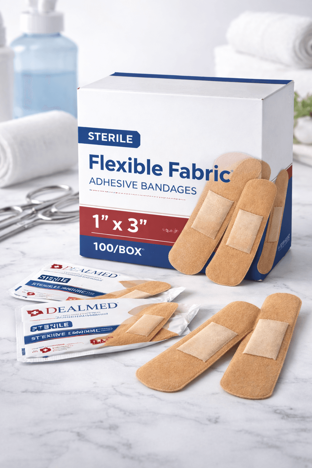 Dealmed Sterile Flexible Fabric Adhesive Bandages – 1×3 Inch (100/Box)