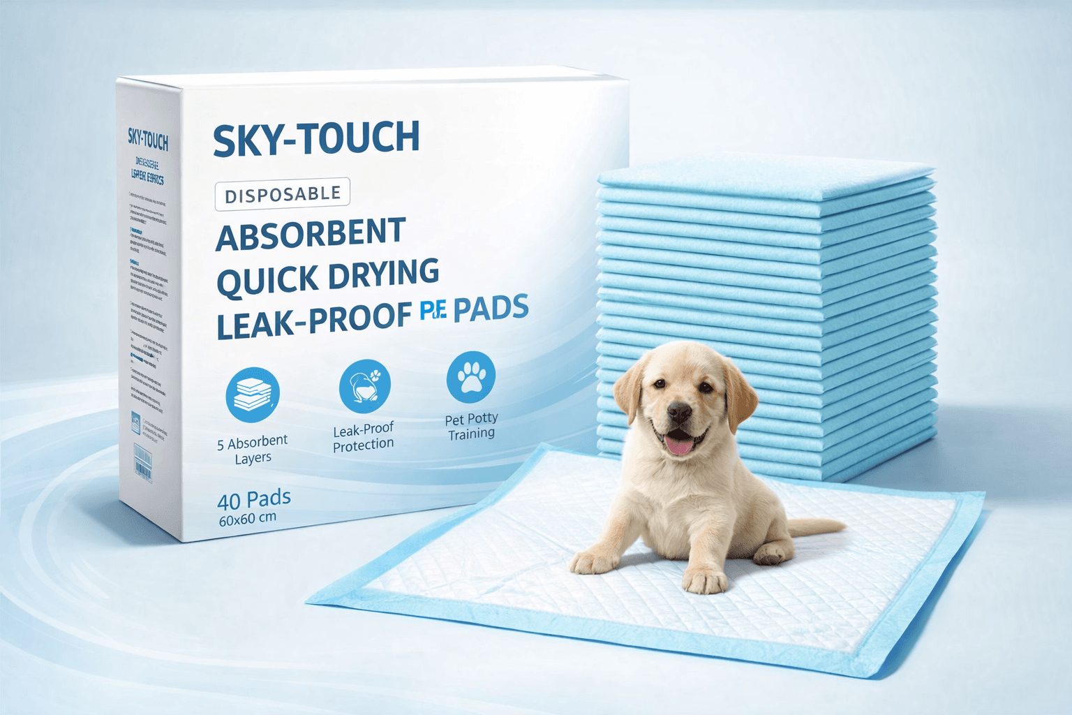 SKY-TOUCH Disposable Absorbent Quick-Dry Leak-Proof Pee Pads (60 × 60 cm, 40 Pads)