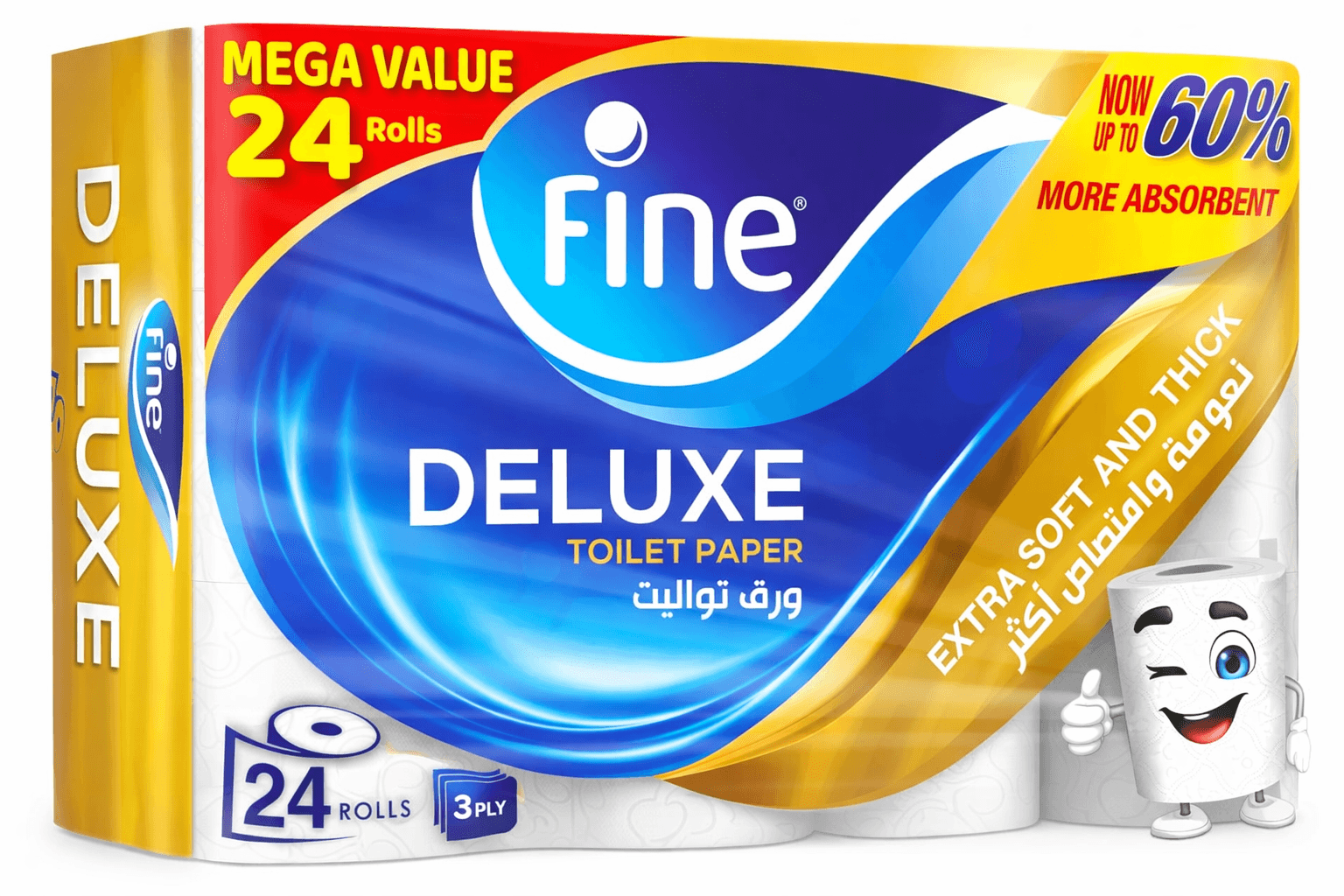 Fine Deluxe 3-Ply Toilet Paper – 24 Rolls (140 Sheets per Roll)
