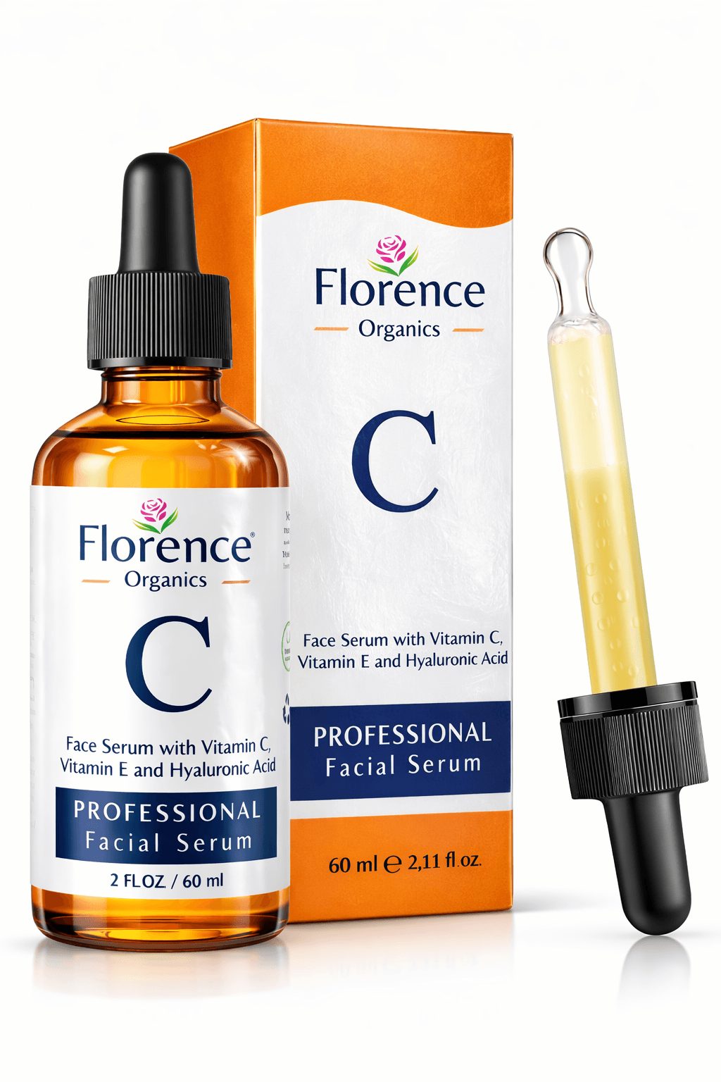 All-in-one Vitamin C serum with Hyaluronic Acid and Niacinamide to brighten skin, reduce dark spots, and support hydration and anti-aging care.