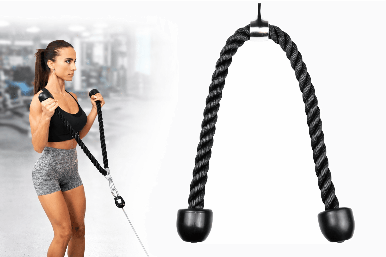 Triceps Rope Long 120 cm – Extra Long Cable Pull Rope with Carabiner (200 kg Load)