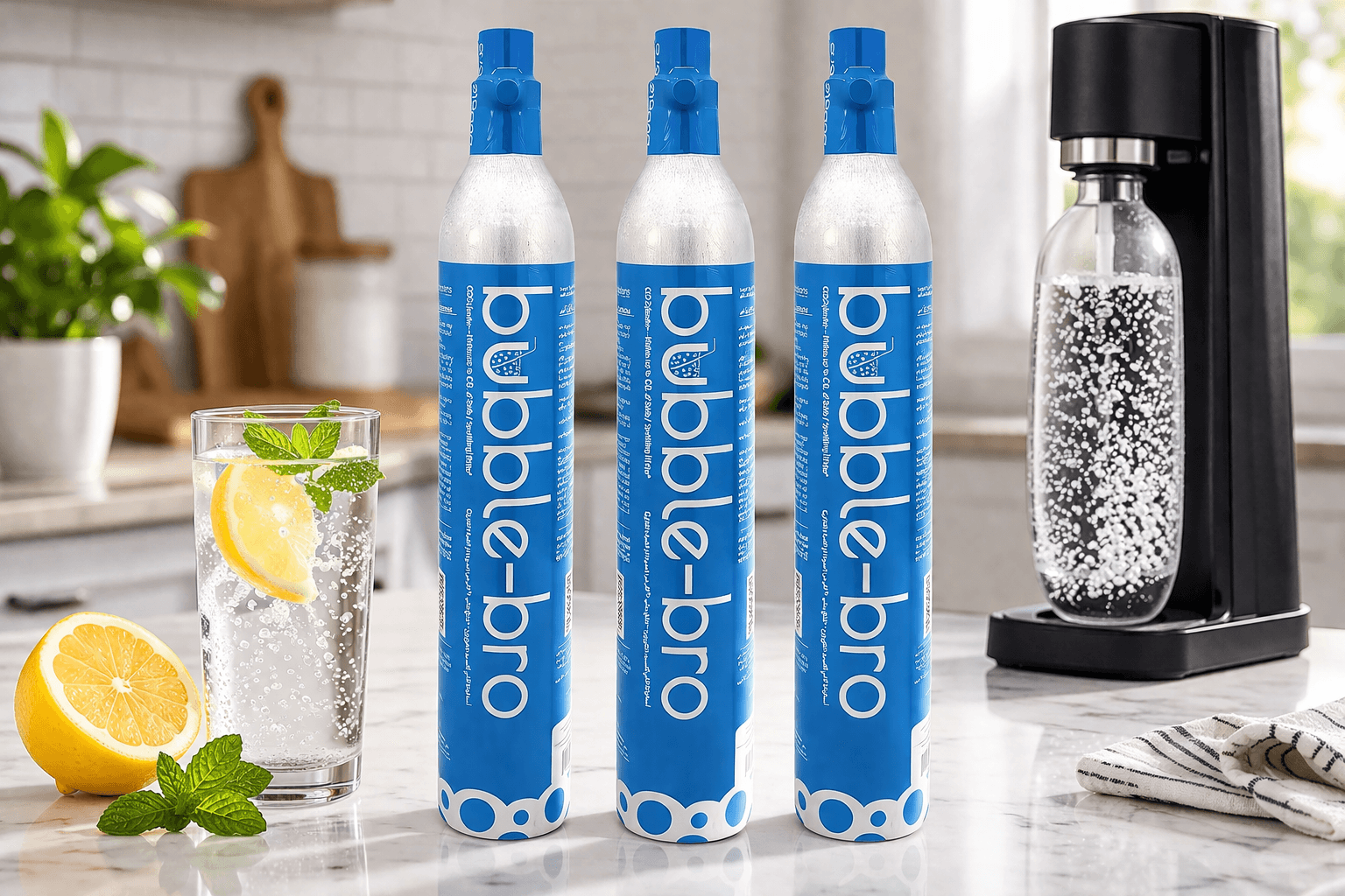 bubblebro 60L CO₂ Cylinder – 3 Pack (410g Food-Grade CO₂) – Compatible with Drinkmate & Standard Soda Makers